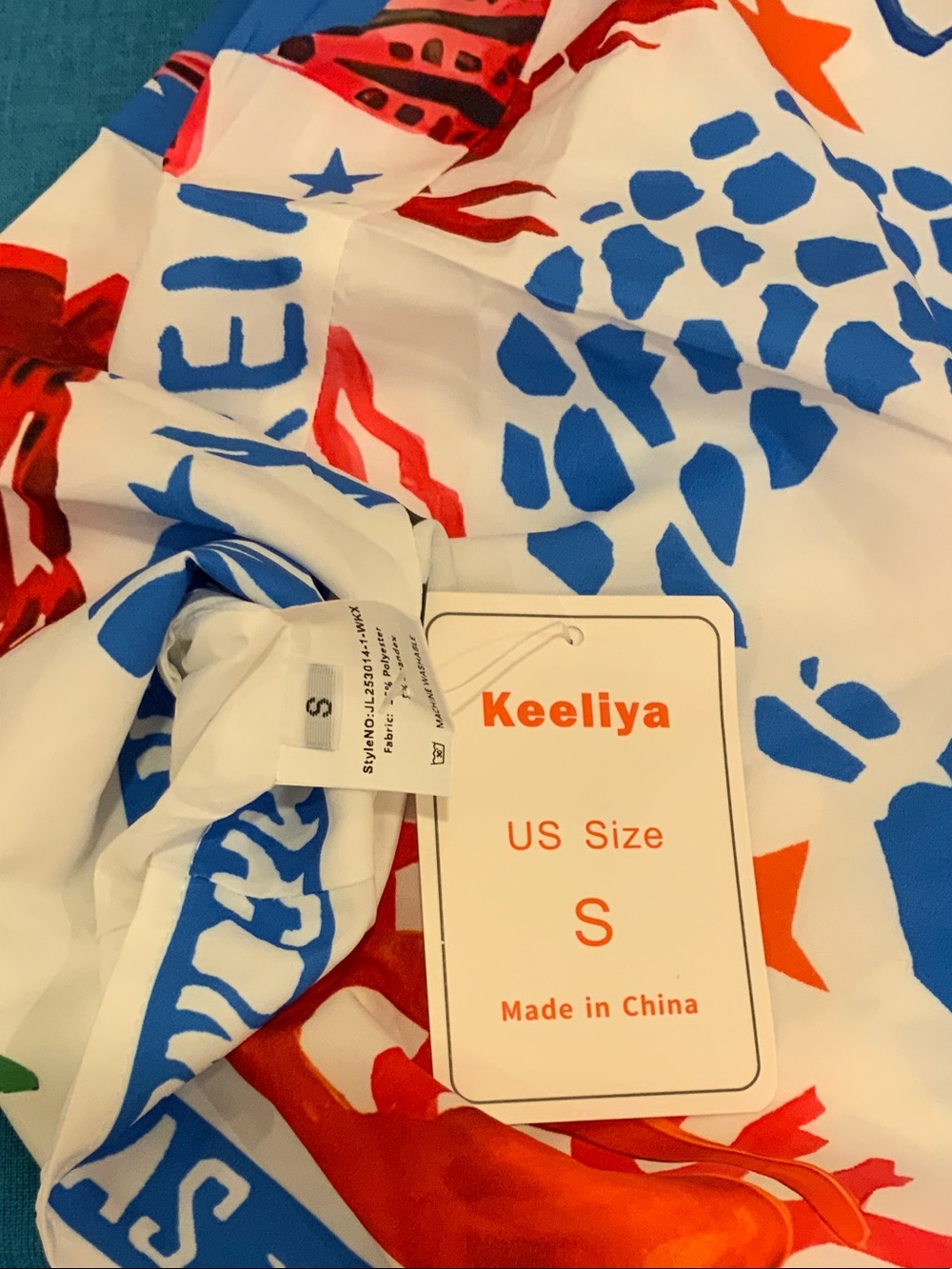 Graphic Blue, Red & White Wrap Mini Skirt - Picture 2 of 3